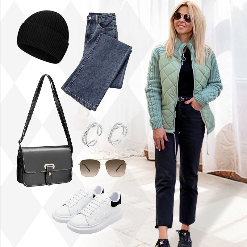 Strick-Patchwork Puffy Jacket für Damen – Stil trifft auf Wohlfühlkomfort!