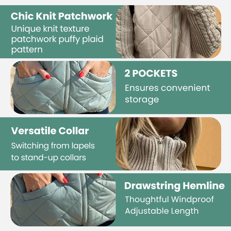 Strick-Patchwork Puffy Jacket für Damen – Stil trifft auf Wohlfühlkomfort!