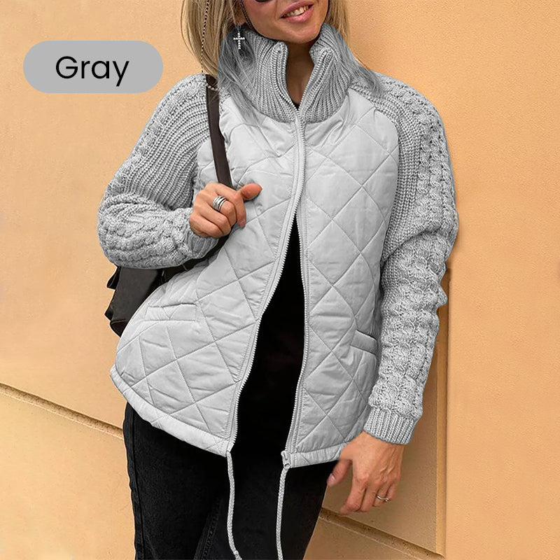 Strick-Patchwork Puffy Jacket für Damen – Stil trifft auf Wohlfühlkomfort!